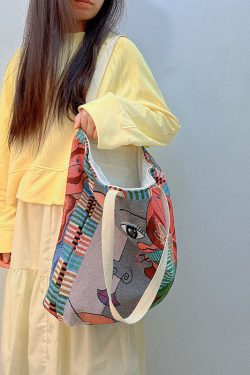 Retro Abstract illustration Canvas Satchel Handbag