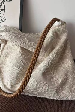 Retro Black Embroidered Flower Cotton Women Handbags