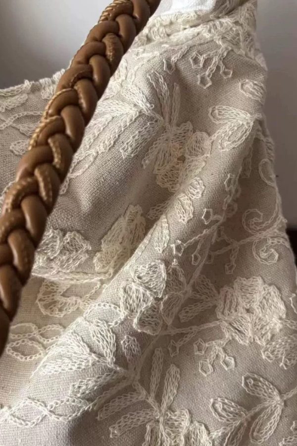 Retro Black Embroidered Flower Cotton Women Handbags