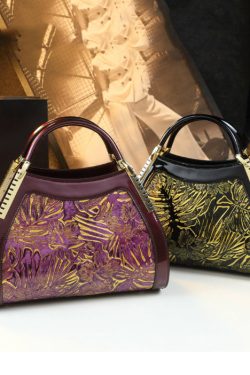 Retro Black Print Large Capacity Faux Leather Tote Handbag