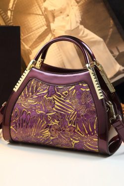 Retro Black Print Large Capacity Faux Leather Tote Handbag