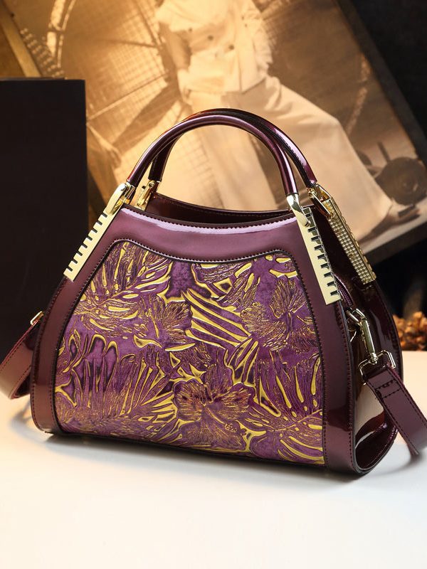 Retro Black Print Large Capacity Faux Leather Tote Handbag