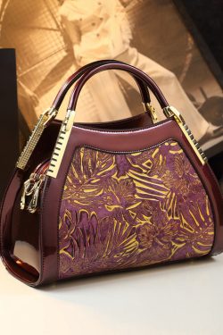 Retro Black Print Large Capacity Faux Leather Tote Handbag