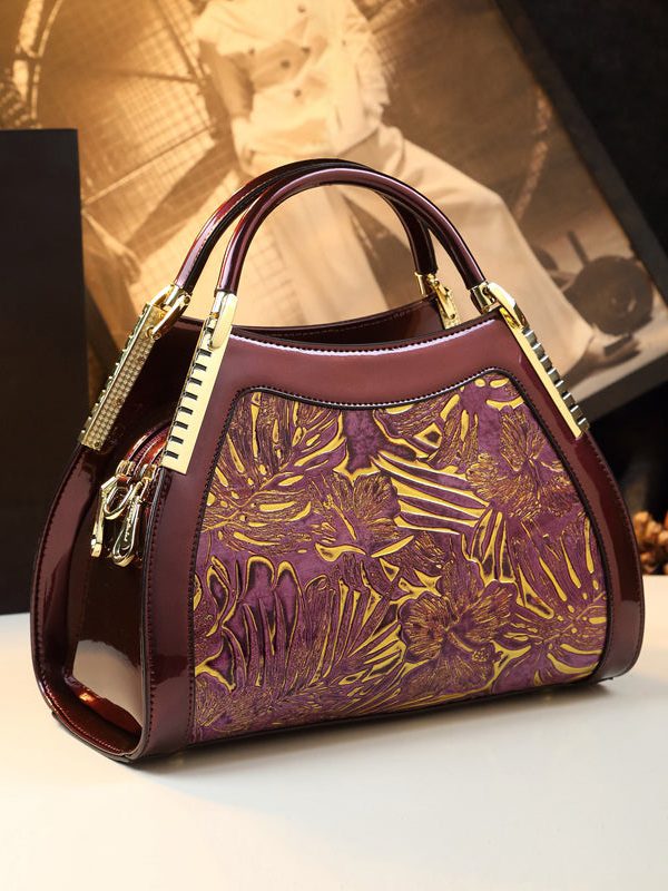 Retro Black Print Large Capacity Faux Leather Tote Handbag