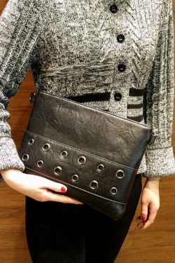 Retro Black Zippered Patchwork Faux Leather Shopping Bag