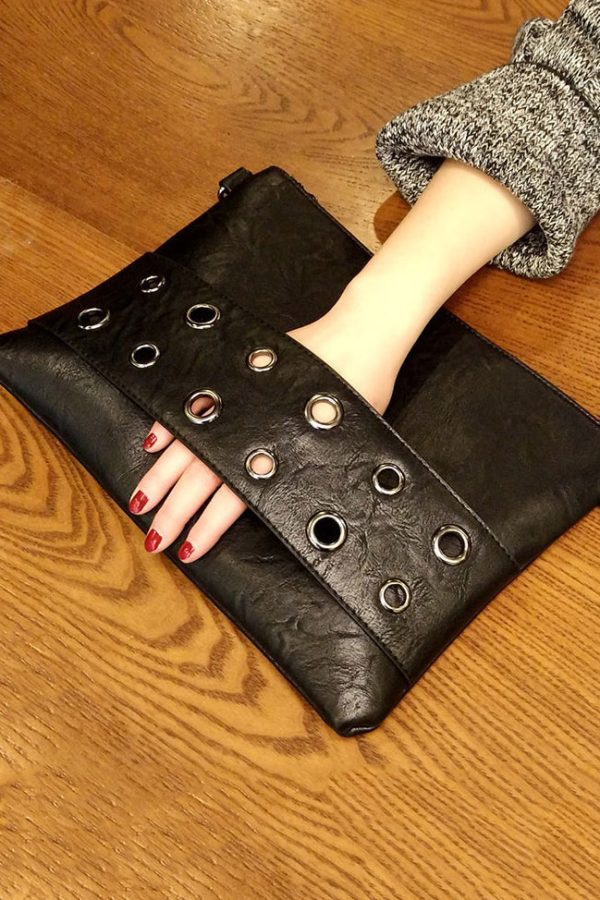 Retro Black Zippered Patchwork Faux Leather Shopping Bag