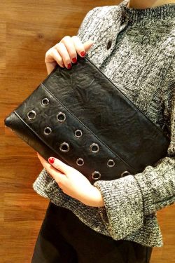 Retro Black Zippered Patchwork Faux Leather Shopping Bag