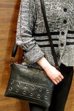 Retro Black Zippered Patchwork Faux Leather Shopping Bag