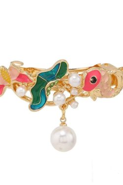 Retro Blue Alloy Pearl Cloisonne Floral Tassel Hairpin