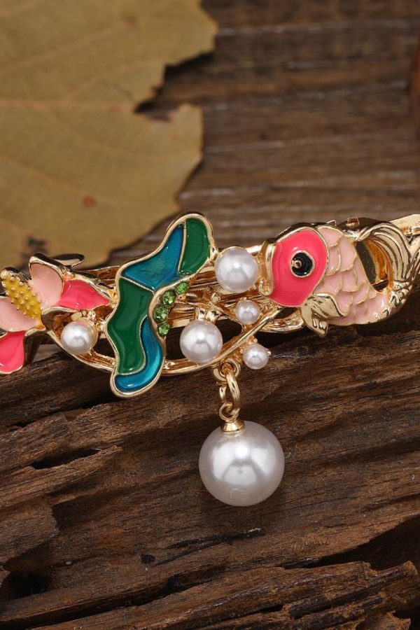 Retro Blue Alloy Pearl Cloisonne Floral Tassel Hairpin