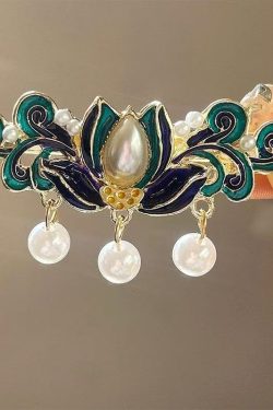 Retro Blue Alloy Pearl Cloisonne Floral Tassel Hairpin