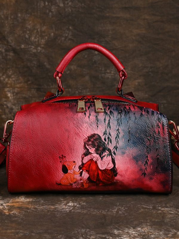 Retro Blue Black Hand Painted Versatile Handbag