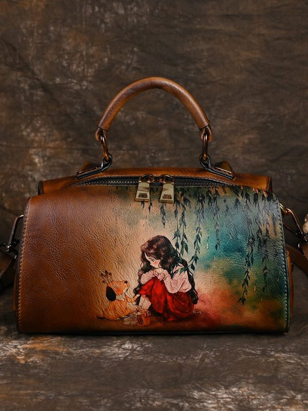 Retro Blue Black Hand Painted Versatile Handbag