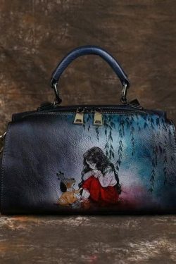 Retro Blue Black Hand Painted Versatile Handbag