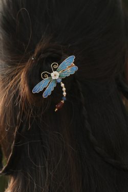 Retro Blue Copper Alloy Pearl Agate Enamel Hairpin