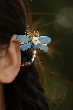 Retro Blue Copper Alloy Pearl Agate Enamel Hairpin