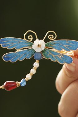 Retro Blue Copper Alloy Pearl Agate Enamel Hairpin