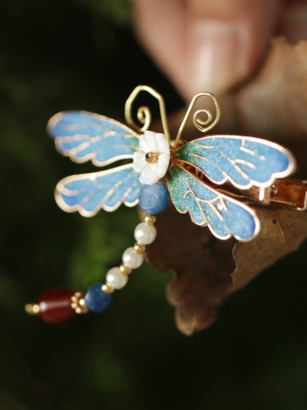 Retro Blue Copper Alloy Pearl Agate Enamel Hairpin