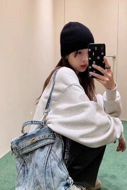 Retro Blue Large Capacity Solid Durable Denim Backpack