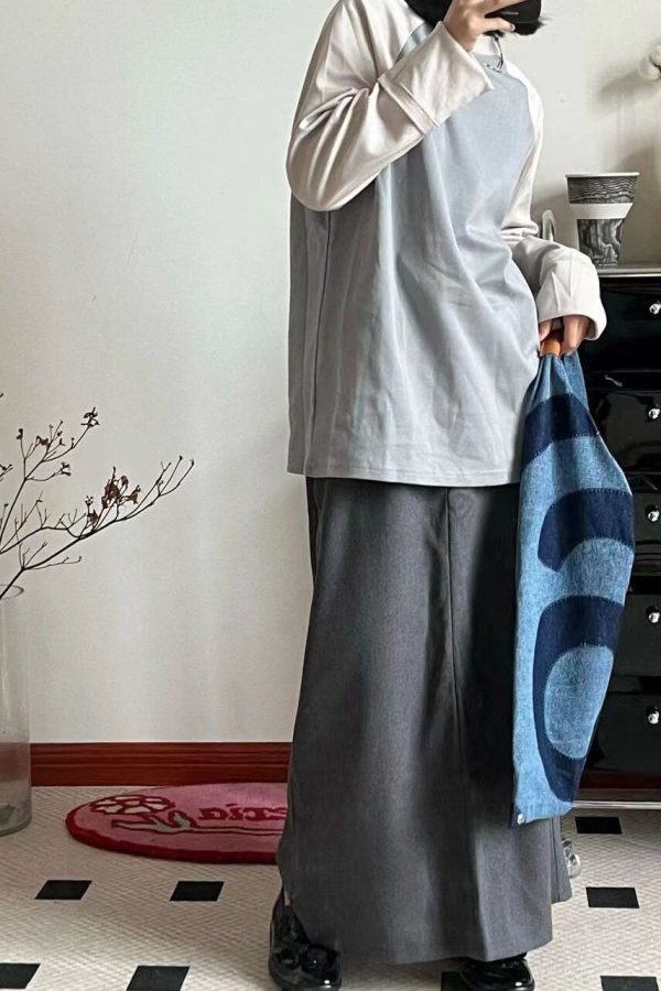 Retro Blue Letter Print Patchwork Denim Shopping Bag