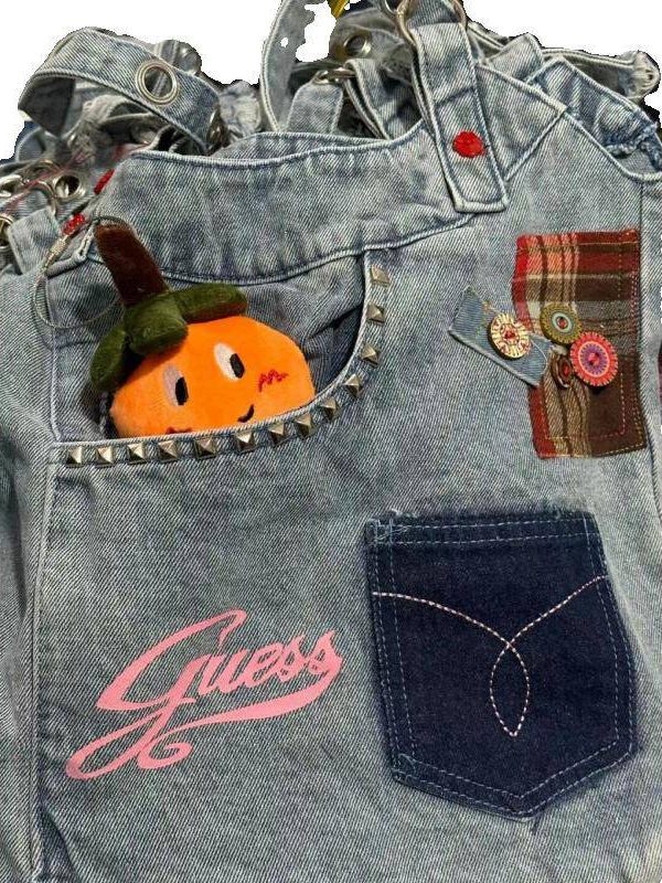 Retro Blue Rivet Patch Denim Messenger Bag