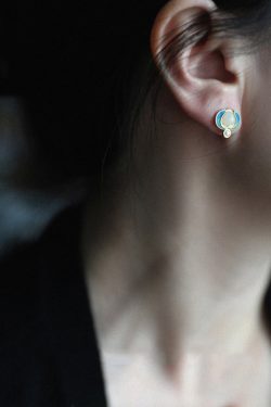 Retro Blue Sterling Silver Overgild Jade Pearl Stud Earrings