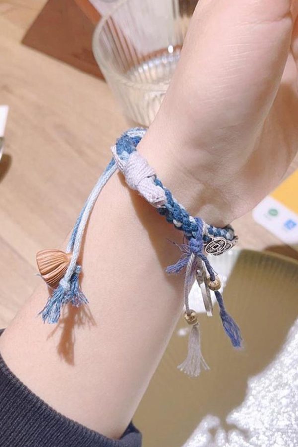 Retro Blue Sterling Silver Weave Five Emperor Coins Charm Bracelet