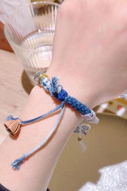 Retro Blue Sterling Silver Weave Five Emperor Coins Charm Bracelet