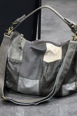 Retro Brown Asymmetrical Patchwork Denim Calf Leather Messenger Bag