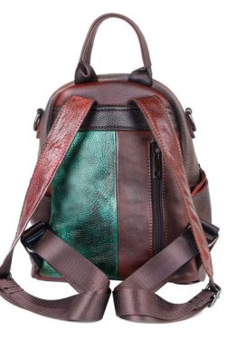 Retro Brown Color contrast Paitings Calf Leather Backpack Bag