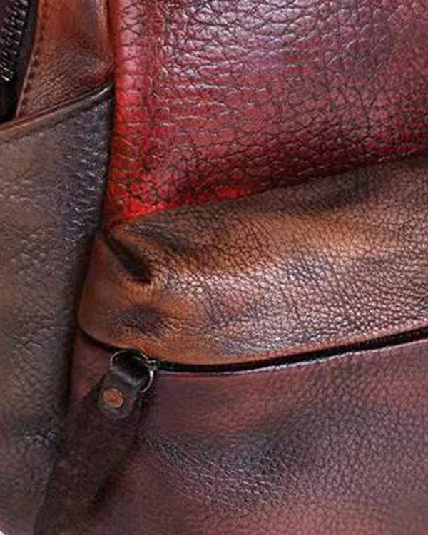 Retro Brown Color contrast Paitings Calf Leather Backpack Bag