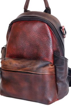 Retro Brown Color contrast Paitings Calf Leather Backpack Bag
