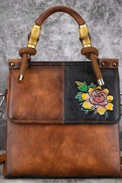 Retro Brown Embossed Large Capacity Faux Leather Tote Handbag