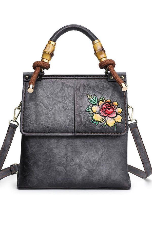 Retro Brown Embossed Large Capacity Faux Leather Tote Handbag