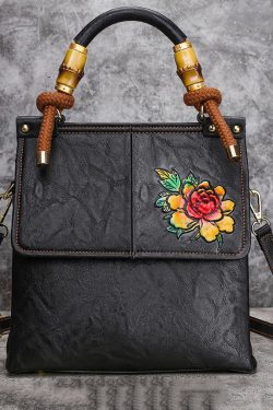 Retro Brown Embossed Large Capacity Faux Leather Tote Handbag