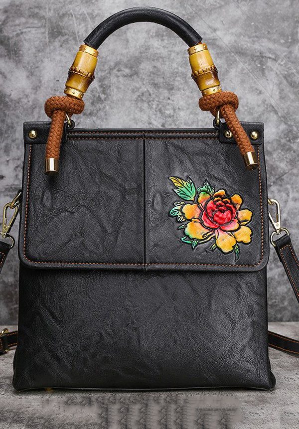 Retro Brown Embossed Large Capacity Faux Leather Tote Handbag