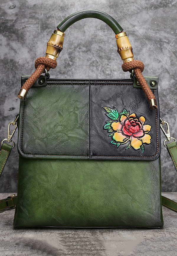 Retro Brown Embossed Large Capacity Faux Leather Tote Handbag