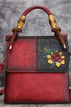 Retro Brown Embossed Large Capacity Faux Leather Tote Handbag