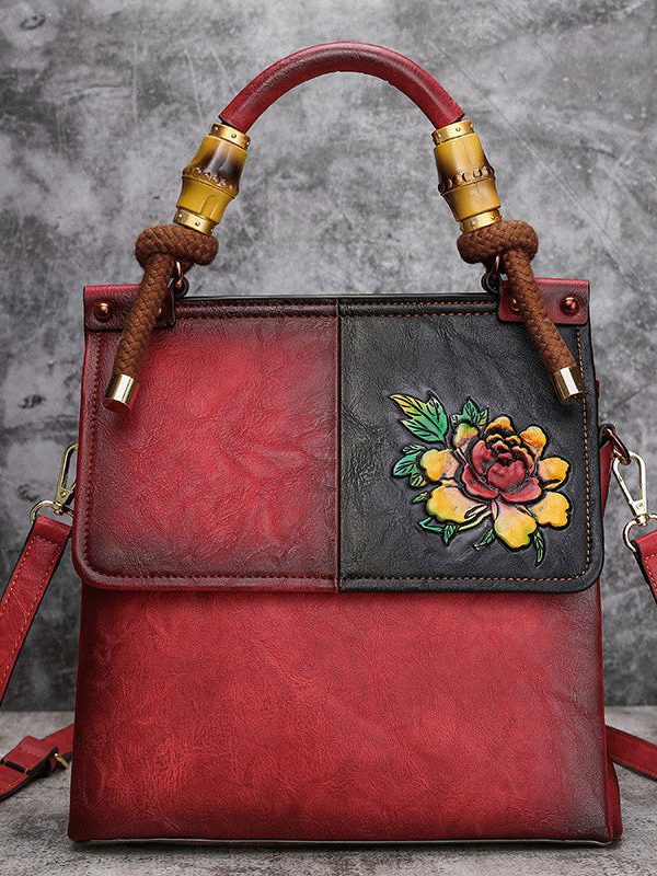 Retro Brown Embossed Large Capacity Faux Leather Tote Handbag