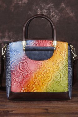 Retro Brown Embossing Paitings Calf Leather Messenger Bag