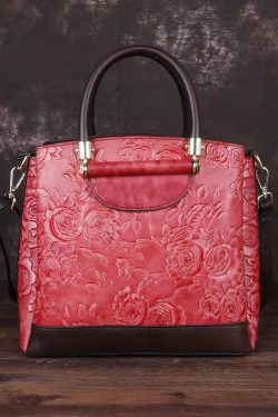 Retro Brown Embossing Paitings Calf Leather Messenger Bag