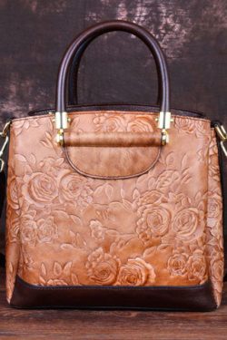 Retro Brown Embossing Paitings Calf Leather Messenger Bag