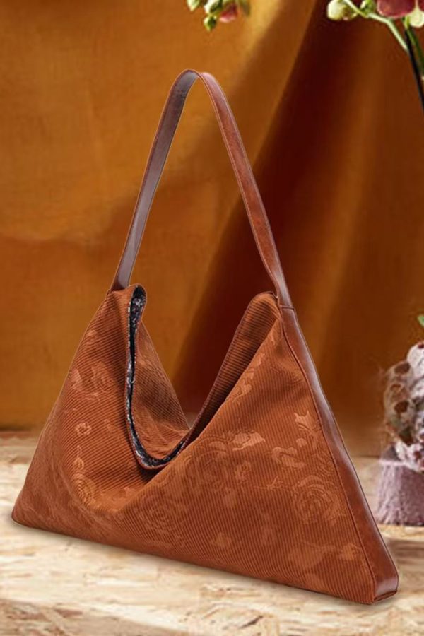 Retro Brown Jacquard Cotton Shoulder Bags