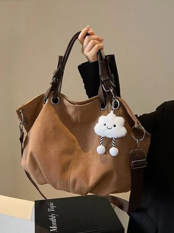 Retro Brown Large Capacity Canvas Tote Handbag