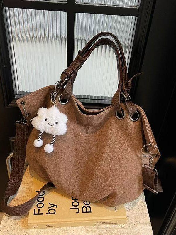 Retro Brown Large Capacity Canvas Tote Handbag