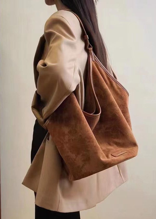 Retro Brown Large Capacity Corduroy Satchel Handbag