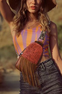 Retro Brown Tasseled Patchwork Embossing Faux Leather Mini Handbag