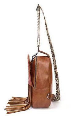 Retro Brown Tasseled Patchwork Embossing Faux Leather Mini Handbag