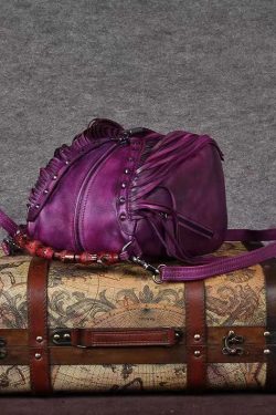 Retro Coffee Cowhide Tassel Rivet Shoulder Bag