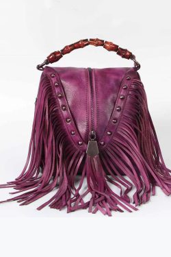 Retro Coffee Cowhide Tassel Rivet Shoulder Bag